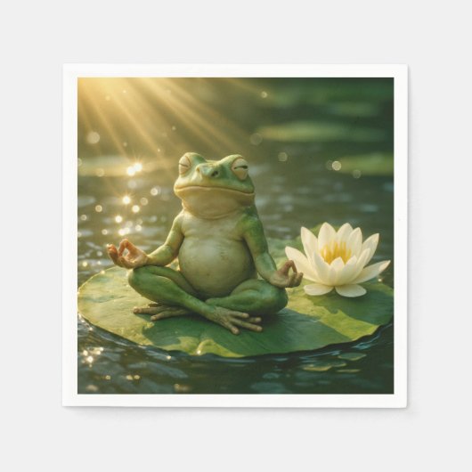 Kikker Mediterend Op Een Waterlelieblad Servet (Voorkant)