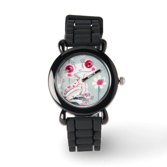 Kikker Meisje Roze Schattig Horloge (Voorkant)