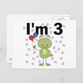 Kikker met ballonnen 3e verjaardag briefkaart (Voorkant / Achterkant)