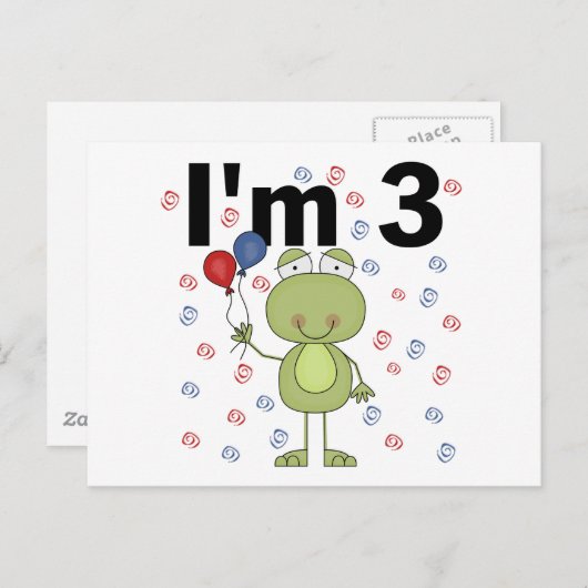 Kikker met ballonnen 3e verjaardag briefkaart (Voorkant / Achterkant)