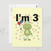 Kikker met ballonnen 3e verjaardag briefkaart (Voorkant / Achterkant)
