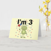 Kikker met ballonnen 3e verjaardag kaart (Gele Bloem)