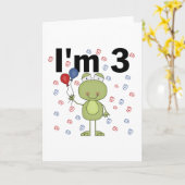 Kikker met ballonnen 3e verjaardag kaart (Gele Bloem)
