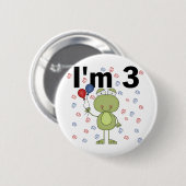 Kikker met ballonnen 3e verjaardag ronde button 5,7 cm (Voorkant /achterkant)