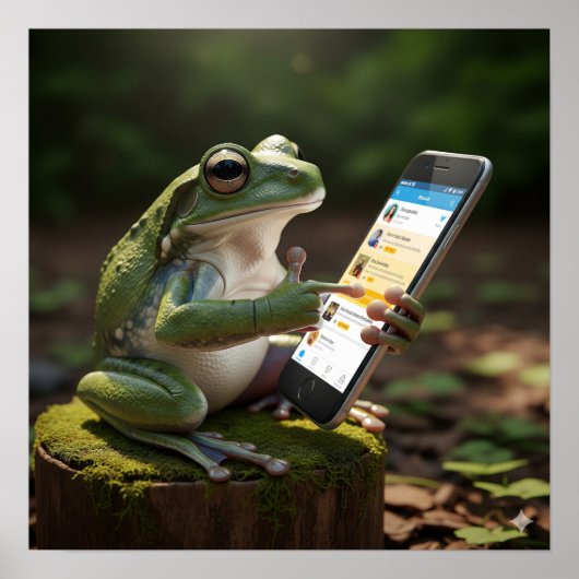 Kikker met behulp van een mobiele telefoon poster (Voorkant)