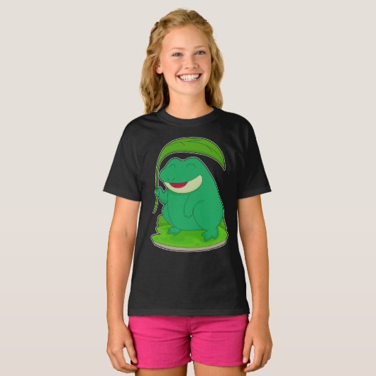 Kikker met blad als zonnescherm t-shirt (Voorkant volledig)