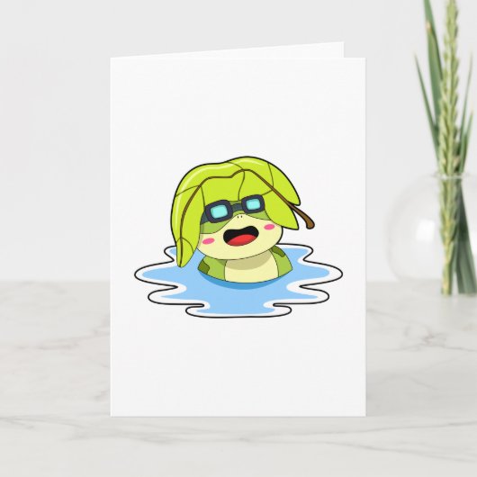 Kikker met blad bij het zwemmen kaart (Voorkant)