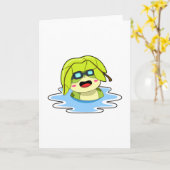 Kikker met blad bij het zwemmen kaart (Gele Bloem)