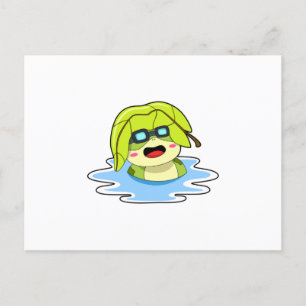 Kikker met blad tijdens het zwemmen briefkaart