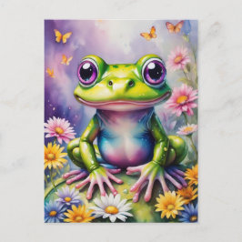 Kikker met bloem digitale kunst briefkaart