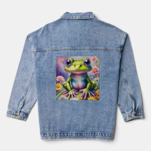 Kikker met bloem digitale kunst denim jacket
