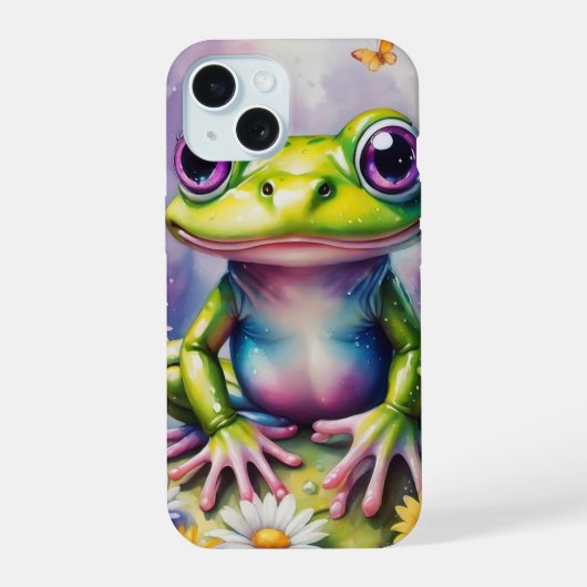 Kikker Met Bloem Digitale Kunst iPhone 15 Case (Achterkant)