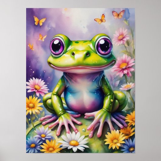 Kikker met bloem digitale kunst poster (Voorkant)