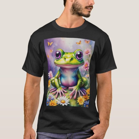 Kikker met bloem digitale kunst t-shirt (Voorkant)