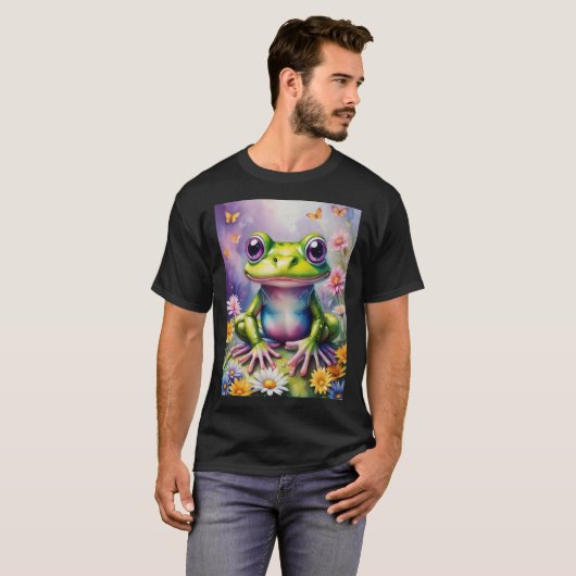 Kikker met bloem digitale kunst t-shirt (Voorkant volledig)