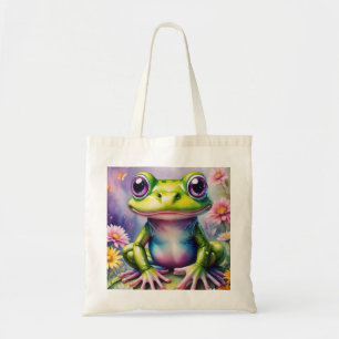 Kikker met bloem digitale kunst tote bag