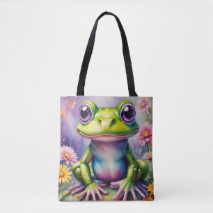 Kikker met bloem digitale kunst tote bag