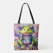 Kikker met bloem digitale kunst tote bag (Achterkant)