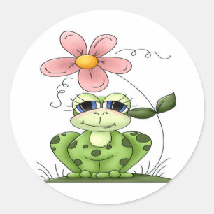 Kikker met bloem ronde sticker
