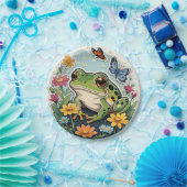 Kikker met bloemen en vlinders papieren bordje (Feest)
