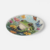 Kikker met bloemen en vlinders papieren bordje (Gekanteld)