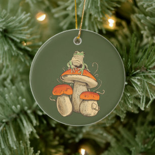  kikker met champignons cottagecore keramisch ornament