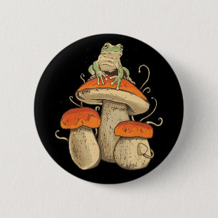 kikker met champignons cottagecore ronde button 5,7 cm