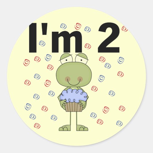 Kikker met cupcake 2e verjaardag Tshirts Ronde Sticker (Voorkant)