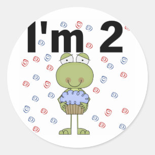 Kikker met cupcake 2e verjaardag Tshirts Ronde Sticker