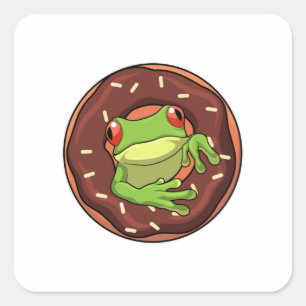 Kikker met Donut Vierkante Sticker