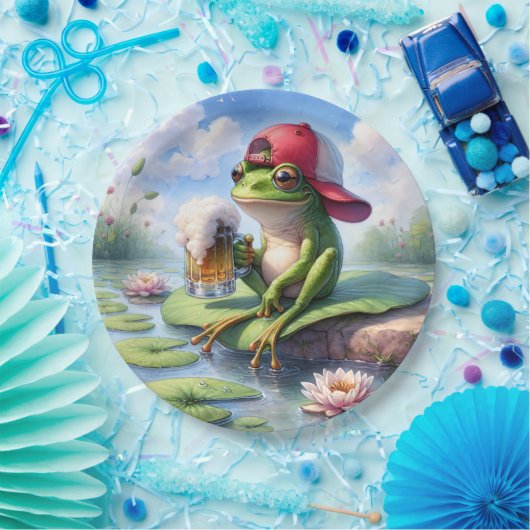 Kikker met een Mok bier Papieren Bordje (Feest)