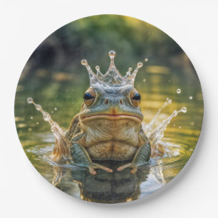 Kikker met een Water Splash Crown Papieren Bordje