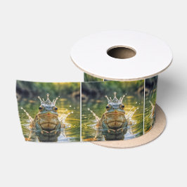 Kikker met een Water Splash Crown Satijnen Lint