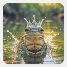 Kikker met een Water Splash Crown Vierkante Sticker