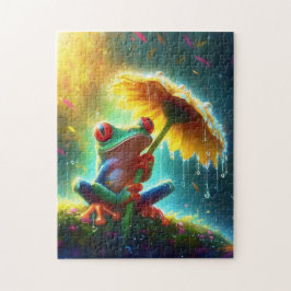 Kikker Met Gele Madeliefjesparaplu In De Regen  Legpuzzel