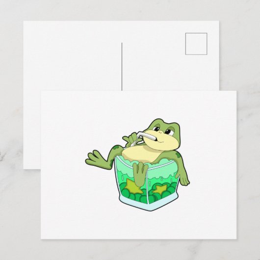 Kikker met glas sap briefkaart (Voorkant / Achterkant)