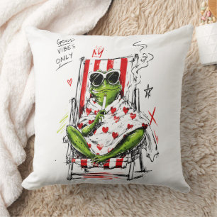 Kikker met goede vibes alleen zonnebril kunst kussen