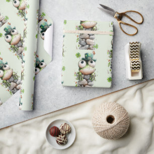 Kikker met groene hoed en klavertje vier leuk patr cadeaupapier