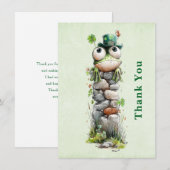 Kikker met groene hoed en klavertje vier schattig bedankkaart (Voorkant / Achterkant)