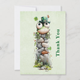 Kikker met groene hoed en klavertje vier schattig bedankkaart