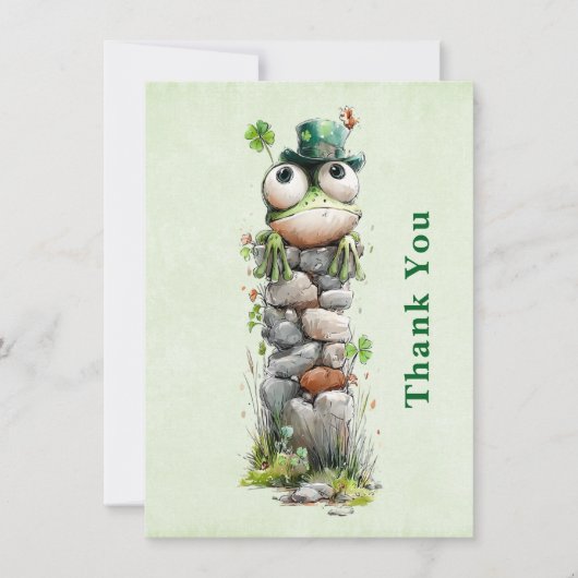Kikker met groene hoed en klavertje vier schattig bedankkaart (Voorkant)