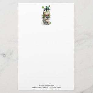 Kikker met groene hoed en klavertje vier Schattig Briefpapier