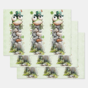 Kikker met groene hoed en klavertje vier schattig inpakpapier vel