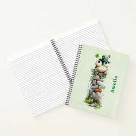 Kikker met groene hoed en klavertje vier schattig notitieboek