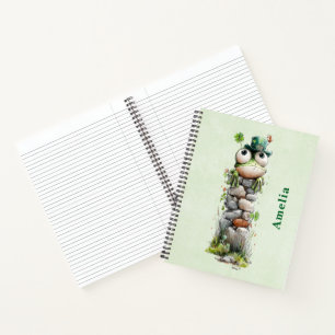Kikker met groene hoed en klavertje vier schattig notitieboek