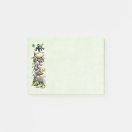 Kikker met groene hoed en klavertje vier schattig post-it® notes (Voorkant)