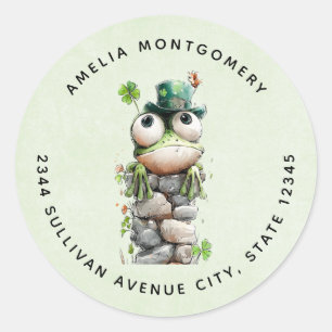 Kikker met groene hoed en klavertje vier Schattig Ronde Sticker
