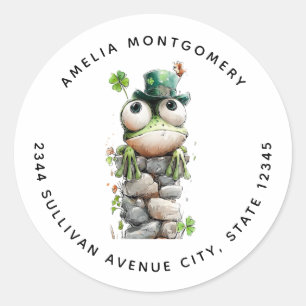 Kikker met groene hoed en klavertje vier Schattig Ronde Sticker