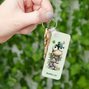 Kikker met groene hoed en klavertje vier Schattig Sleutelhanger