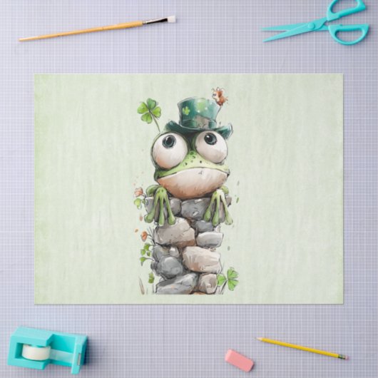 Kikker met groene hoed en klavertje vier schattig tissuepapier (Craft)